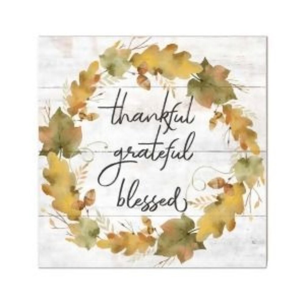 Thankful Grateful Blessed Wooden Wall Sign 10" X 10" Ready To Hang Or Stand Indo